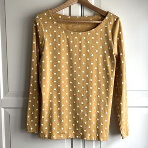 Banana Republic long sleeve ochre yellow/white polka dot boatneck T.  Size USXL